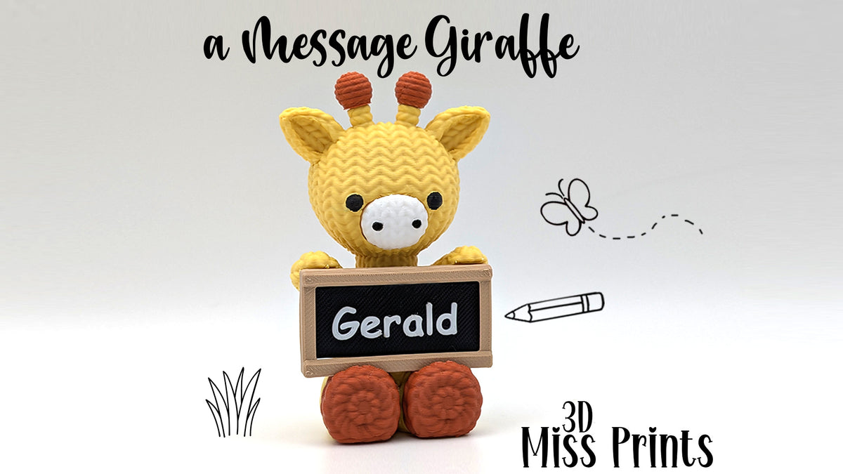 Faux Knit Giraffe with sign