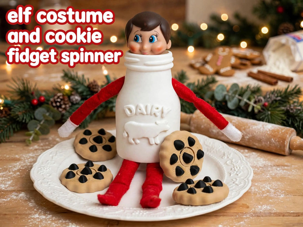 Milk Bottle Elf Costume with Cookie Fidget Spinner