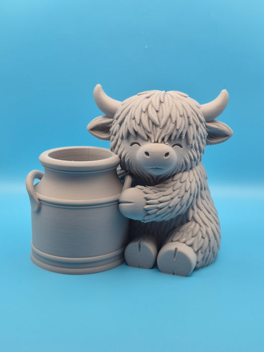 Highland Cow with Milk Canister