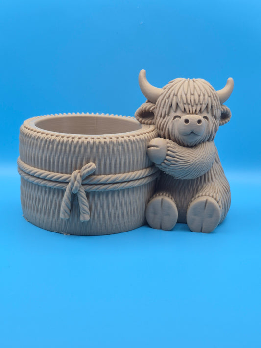 Highland Cow with Hay Bale Pot